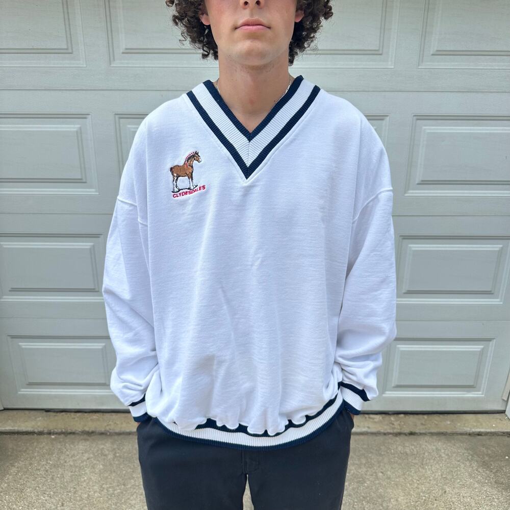 Vintage 90s Men's Clydesdale Horse V-Neck Crewneck Size XXL